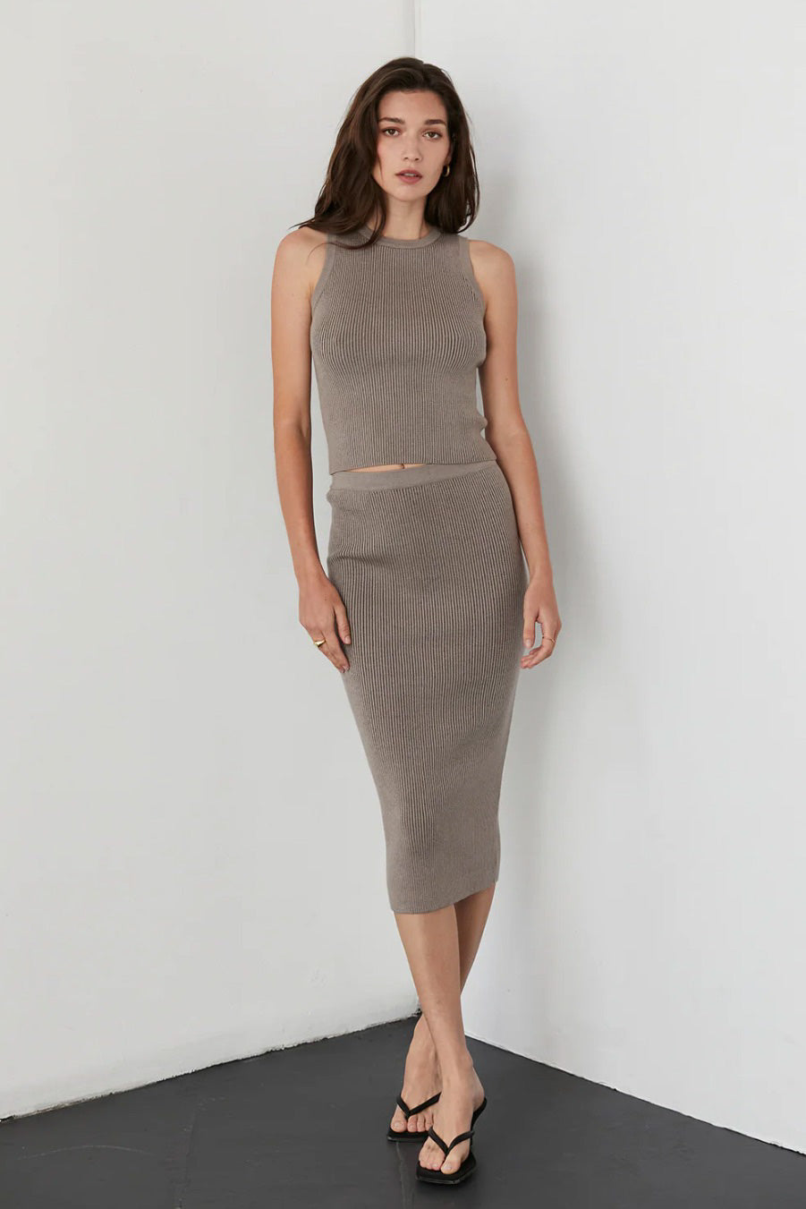 Dark Taupe Colored Rib Tank & Skirt Set