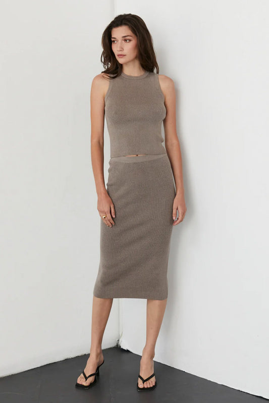 Dark Taupe Colored Rib Tank & Skirt Set