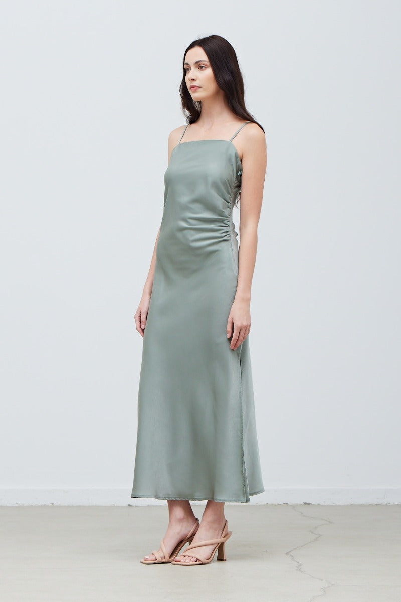 Dusty Sage Gathered Side Slip Dress