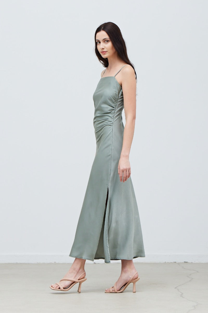 Dusty Sage Gathered Side Slip Dress