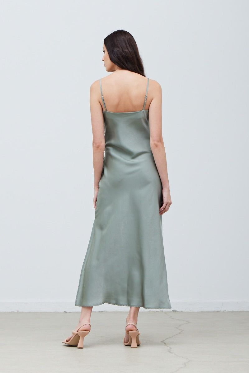 Dusty Sage Gathered Side Slip Dress