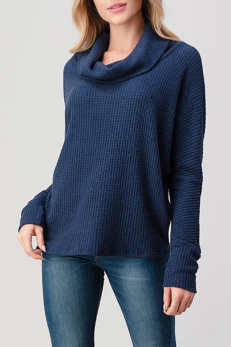 Brushed Rib Thermal Intermingled Navy Top