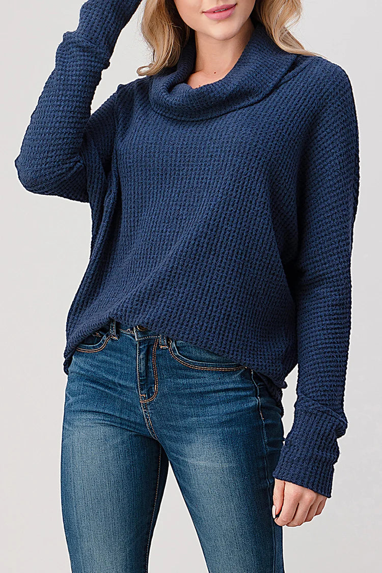 Brushed Rib Thermal Intermingled Navy Top