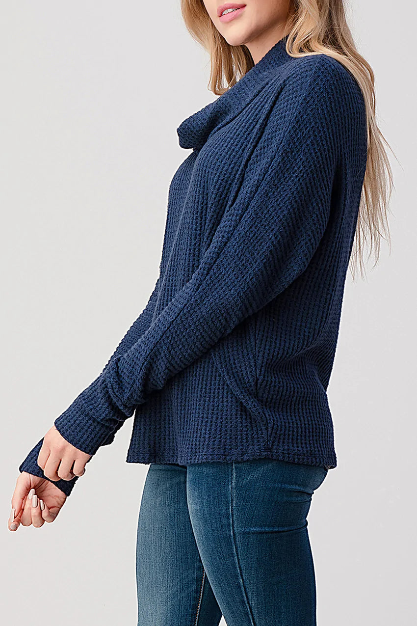 Brushed Rib Thermal Intermingled Navy Top