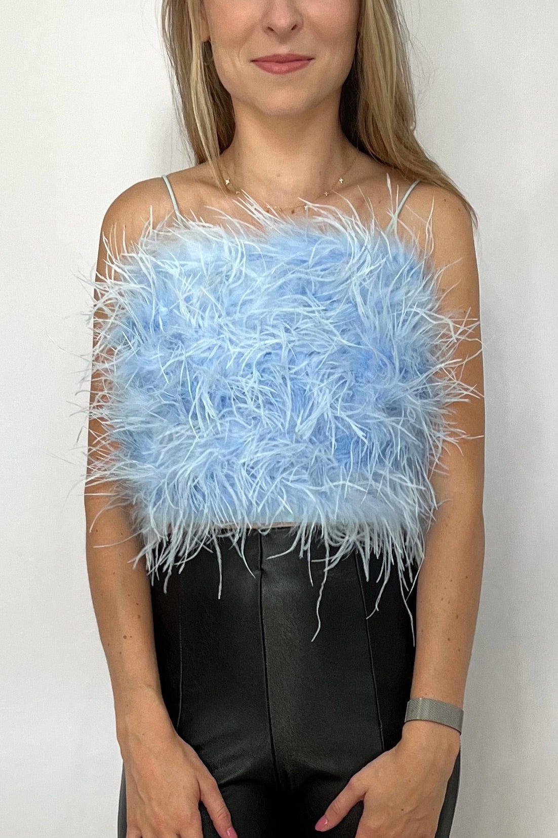 Blue Feather Embellished Bustier