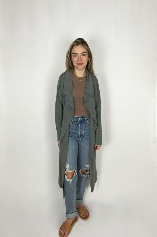 Charcoal Draped Rolled Collar Coat