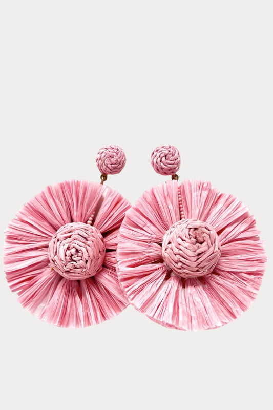 Fiesta Pink Raffia Earrings