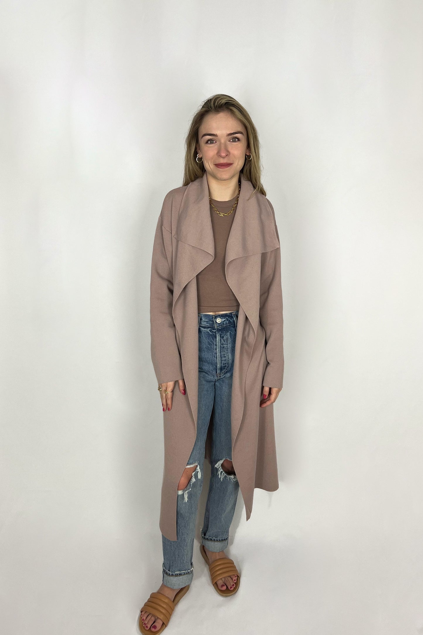 Dark Mauve Draped Rolled Collar Coat